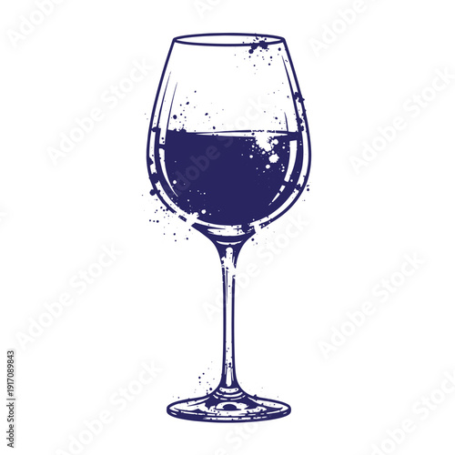 Grunge texture wine glass with red wine and grunge effect on white background  a wineglass with a dark liquid Vintage Style
