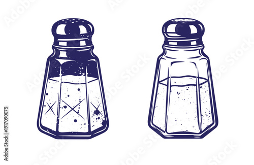 Grunge texture salt and pepper shakers in a vintage style drawing Vintage Style