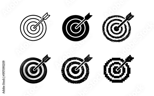 Collection of diverse target and arrow icons representing goals, accuracy, and success