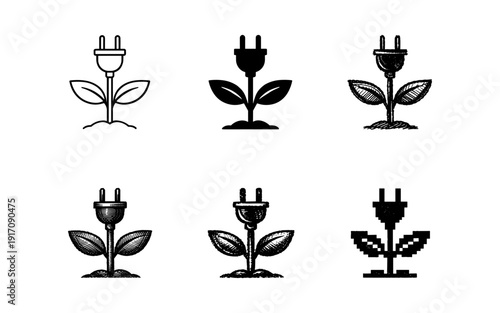 Green energy concept: plant with electrical plug as flower, symbolizing eco-friendly power