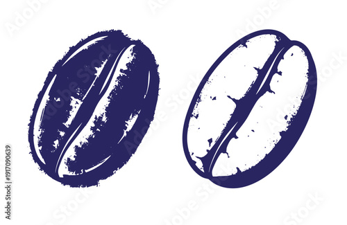 Grunge texture Two coffee beans in dark blue color on white background with grungy texture  coffee beans illustration Vintage Style