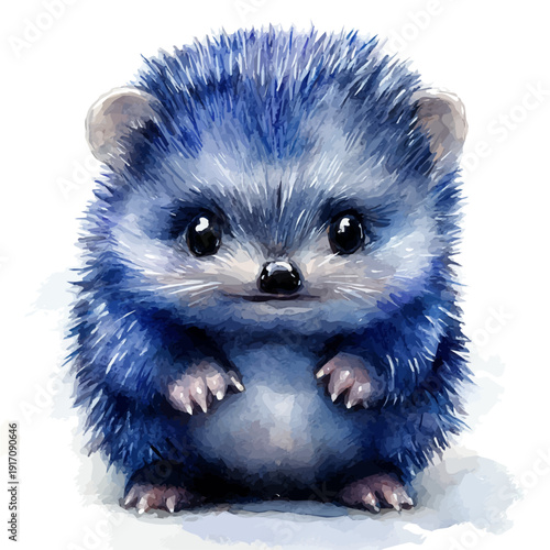 Hedgehog, refined watercolor illustration with luminous tones and soft layered brushwork, isolated on a white background.