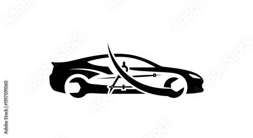 Black and White Car Illustration Design.