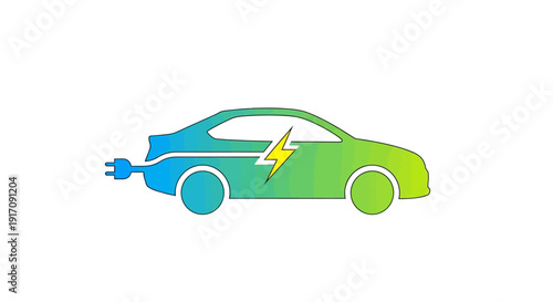 Electric Car Illustration with Lightning Bolt.