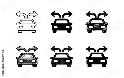 Car with arrows indicating left and right turn options, representing choice or navigation