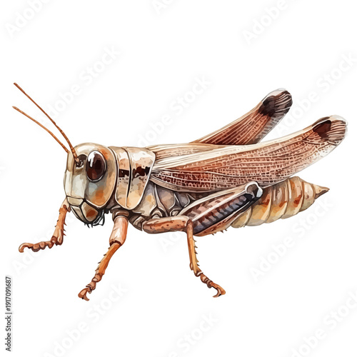 watercolor of Grasshopper, vector clipart, isolated on a white background.