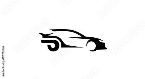 Black Silhouette of Sports Car Profile.