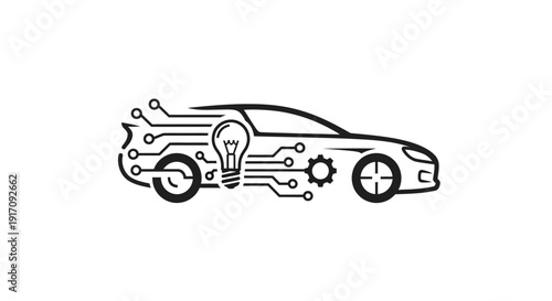 Car with Light Bulb and Gear Illustration.