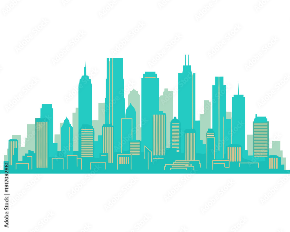 Obraz premium Urban Skyline Illustration, Abstract Cityscape, Digital Art, Modern Design, Urban Environment