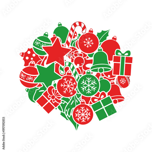 Festive Decorations, Holiday Ornaments, Christmas Theme, Graphic Design, Colorful Arrangement, Vibrant Viewpoint, Seasonal Spirit