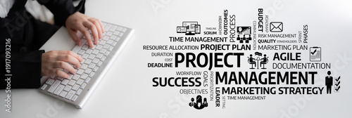 Bild auf Leinwand This image showcases essential project management themes, including agile methodologies and marketing strategies, perfect for enhancing business presentations and discussions