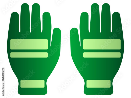 冬の季節に手を寒さから守る為に付ける角の丸い長方形の模様の柄がある手袋を緑の色でグラデーションを付けてペイント、デザインしたイラストのグラフィック素材