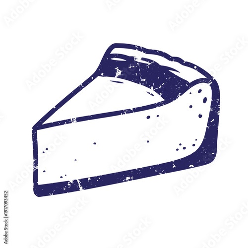 Grunge texture Grungy illustration of a wedge of cheese with a rough textured surface and dark blue outline on white background Vintage Style