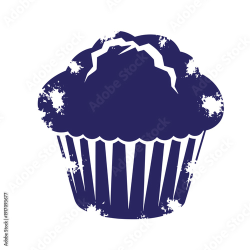 Grunge texture Grungy muffin icon with distressed texture on white background  baked goods symbol Vintage Style
