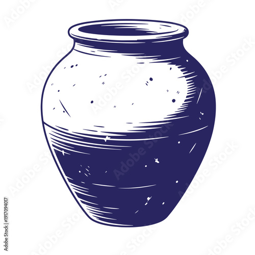 Grunge texture a dark blue pottery vase with white highlights on white background Vintage Style