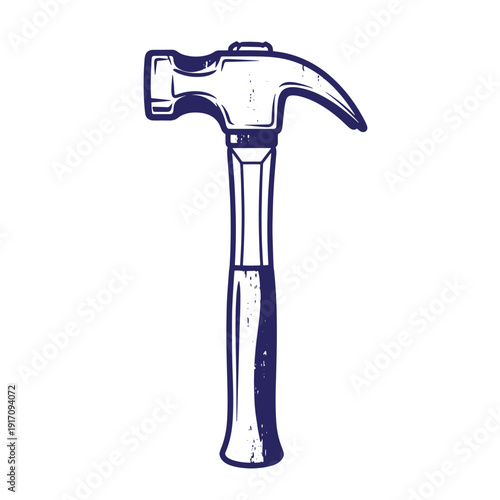 Grunge texture A hammer with a curved claw and a wooden handle for driving nails and fitting parts Vintage Style