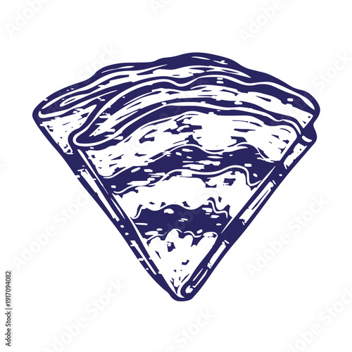 Grunge texture Illustration of a slice of pizza in a vintage drawing style  a triangular piece of food with a thick crust Vintage Style
