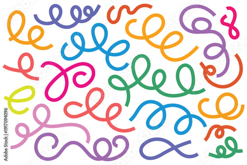 Colorful swirling squiggles on white background