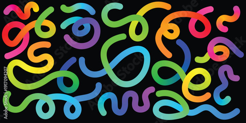 Vibrant colorful squiggles on black background
