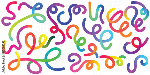Vibrant colorful squiggles on white background