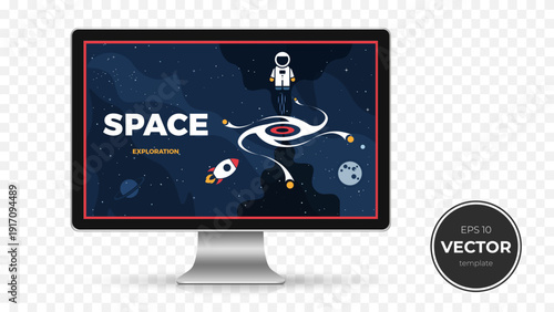 Colorful vector illustration of space exploration featuring an astronaut.