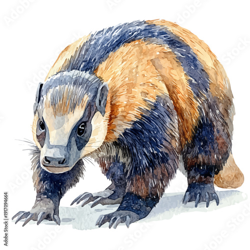Giant Anteater, refined watercolor illustration with luminous tones and soft layered brushwork, isolated on a white background.