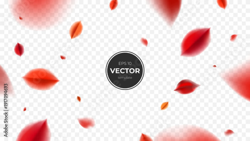 Colorful autumn leaves falling in a gentle breeze with a soft background.