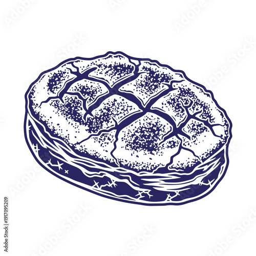 Grunge texture Vintagestyle illustration of a bun with decorative crust on white background Vintage Style