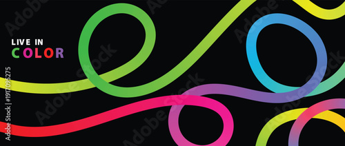 Vibrant neon light trails on black background with live in color text