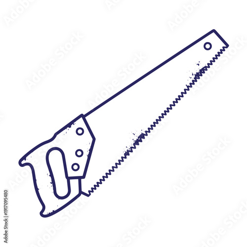 Grunge texture Hand saw with handle and serrated blade for cutting wood  a manual tool for carpentry and woodworking tasks Vintage Style