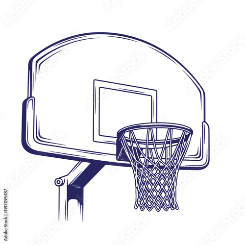 Grunge texture Illustration of a basketball hoop with net and backboard in a simple line drawing style  sports equipment Vintage Style