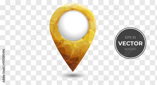 Stylized golden location pin on a transparent background.