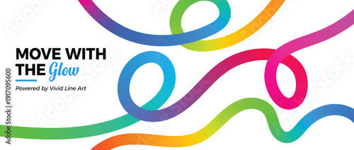Vibrant multicolored ribbons and text on white background