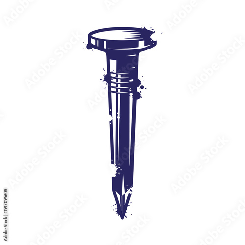 Grunge texture Large metal nail with pointed tip and flat head on white background  used for construction and repair Vintage Style