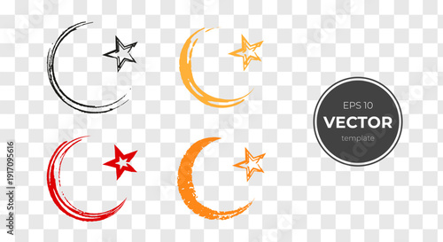 Colorful crescent moon and star vector set in various styles and colors.