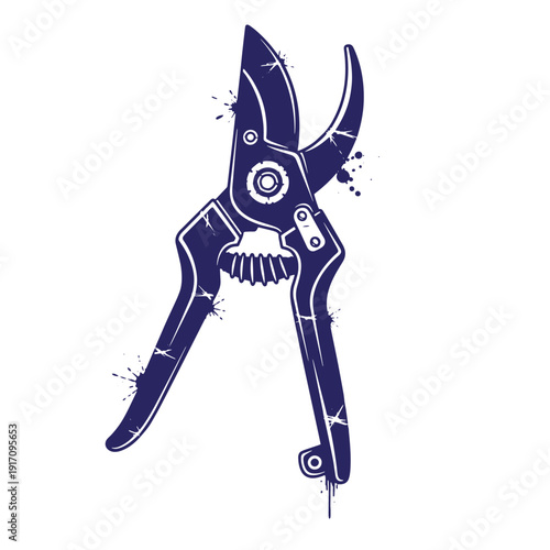 Grunge texture Lush pruning shears with grunge effect on white background for gardening and landscaping needs  decorative illustration Vintage Style