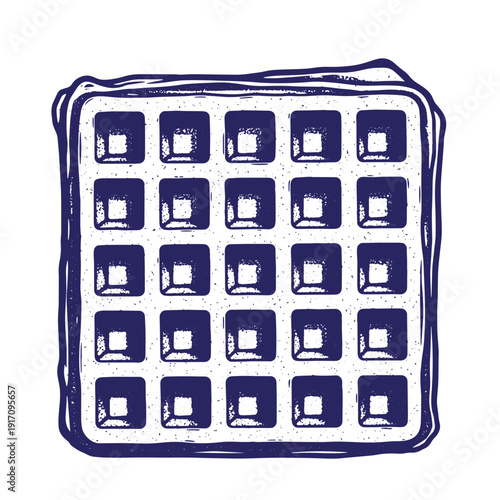 Grunge texture Waffle iron pattern with square grid design  cooking utensil illustration Vintage Style