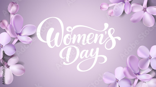 Celebrating Women's Day with elegant lilac flowers and beautiful typography.