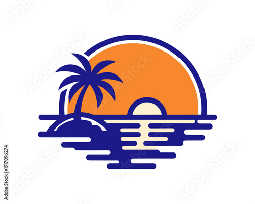 Tropical Sunset, Beach Scene, Ocean View, Illustration, Relaxing Atmosphere, Vibrant Colors, Digital Art