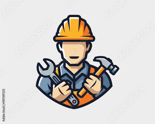 Construction Worker with Tools in Action, Industrial Setting, Illustration, Creative Environment, Focused Viewpoint, Manual Labor Concept