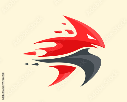 Dynamic Red Bird Logo Design, Graphic Art, Digital Creation, Minimalist Style, Abstract Concept