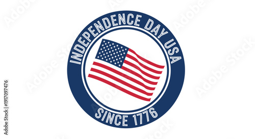 Independence Day USA vector logo with American flag and text, isolated on transparent background.
