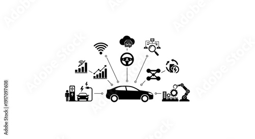 Autonomous Car Technology and Connectivity Icons.