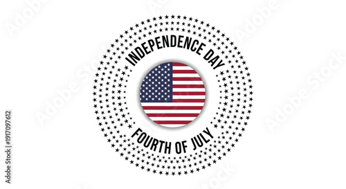 Independence Day seal vector graphic with American flag and Fourth of July text, isolated on transparent background