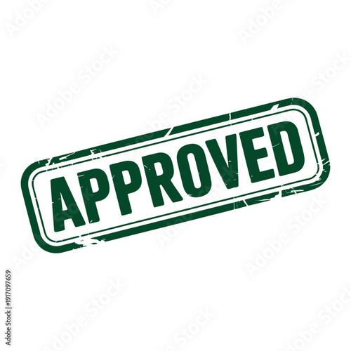 A green approved stamp on a white background with a distressed texture