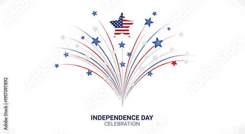 Patriotic icon set for Independence Day. Includes fireworks, stars, and American flag symbols. Created in colorful vector style with red, white, and blue palette.