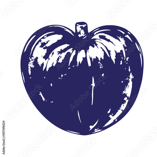 Grunge texture A large blue pumpkin with a stem on top against a white background for halloween or fall decoration Vintage Style