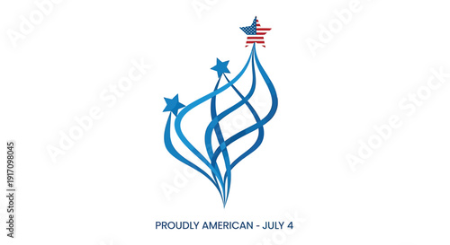 Patriotic star and leaf vector icon, proudly American symbol. Includes July 4th celebration element. Created in blue colored style with American flag theme.