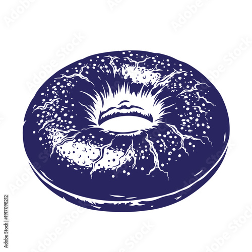 Grunge texture Blue bagel with white eye and crack effect on surface  closeup view of a doughnut with a dramatic design Vintage Style