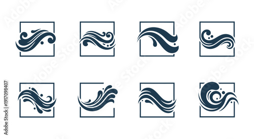 Set of 8 wave icons vector